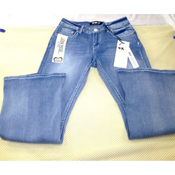 Sky Denim - Sky Premium Collection Low Rise Flare Embroidered Skull & Floral Denim Jeans 11/